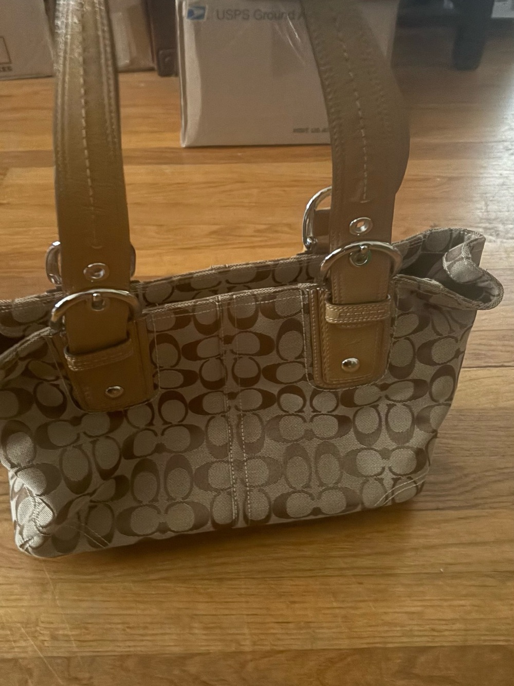 Coach Signature Canvas Tote with Tan Leather Handles - Picture 3 of 5